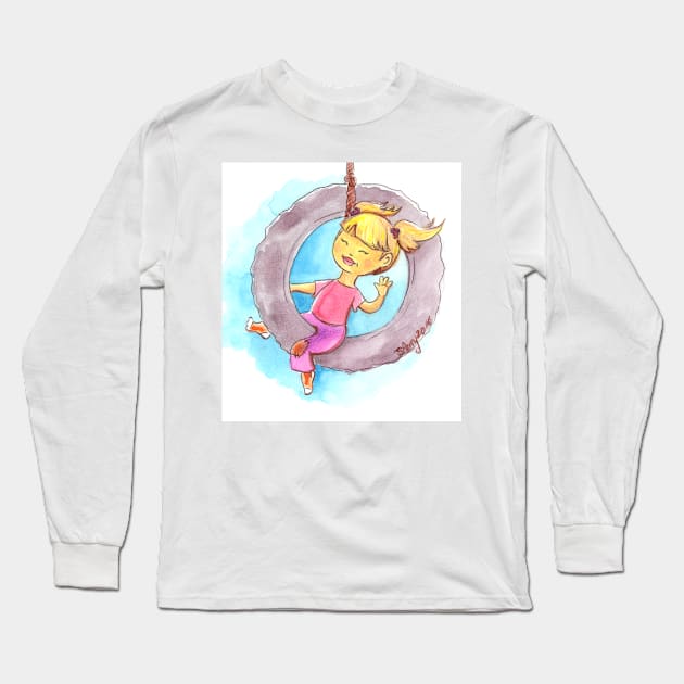 Girl on the tire swing Long Sleeve T-Shirt by StephaniePerryArt